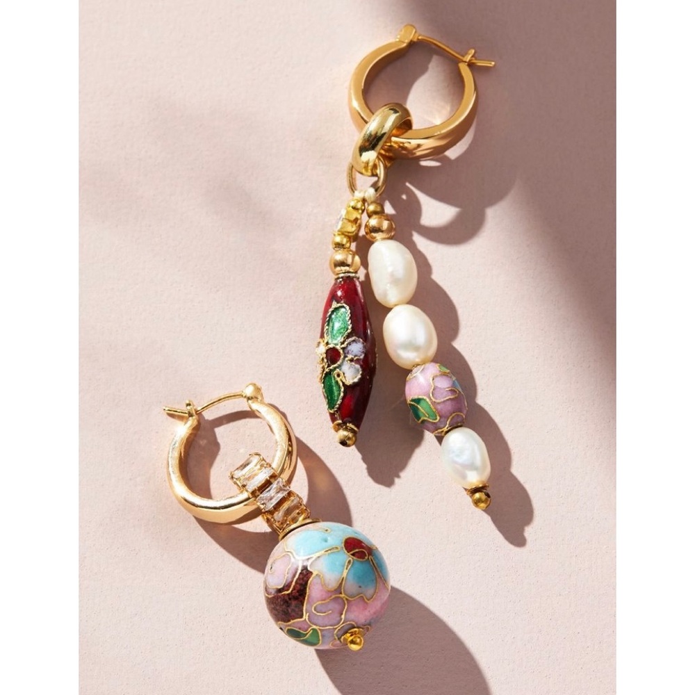 Anthropologie Mixed Beaded Huggie Hoop Earrings